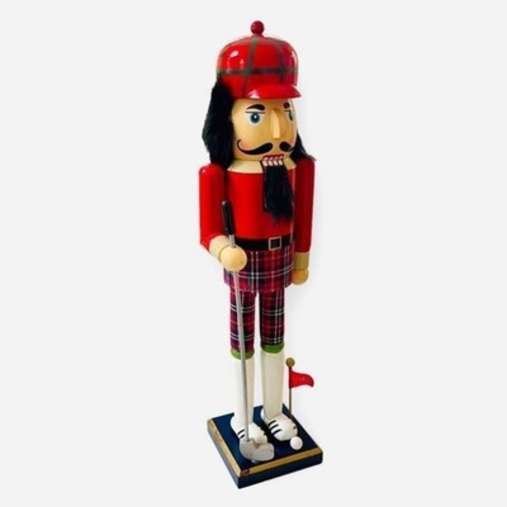 Holiday Home Irish Nutcracker Golfer 15" Wood Handmade Checkered Soldier VG